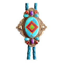 Benny & Valerie Aldrich Inlaid Multi-Gemstone and Sterling Silver Bolo Tie