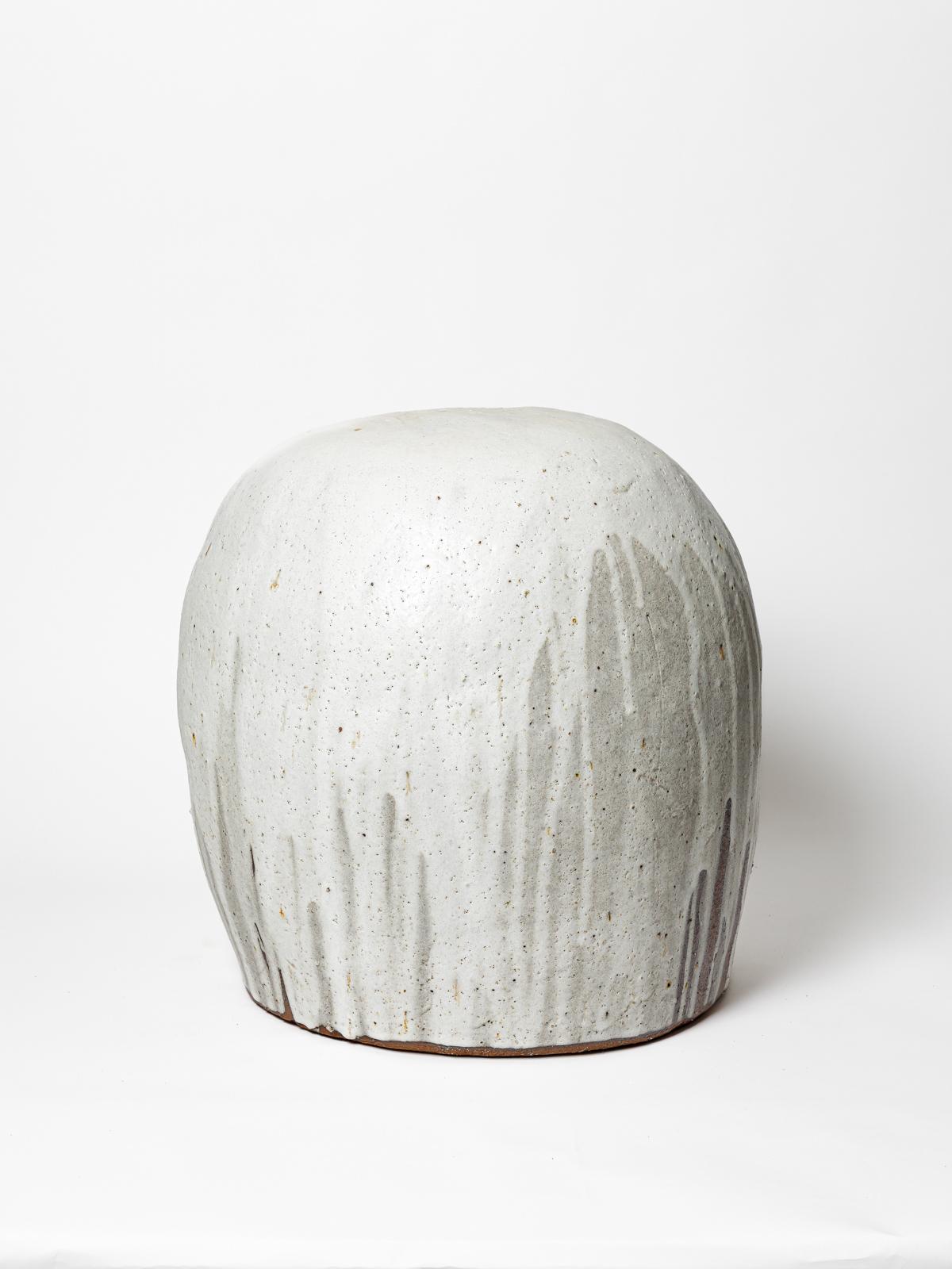 Moderne Benoit Audureau grand tabouret en céramique blanc et bleu design du 21ème siècle 47 cm en vente