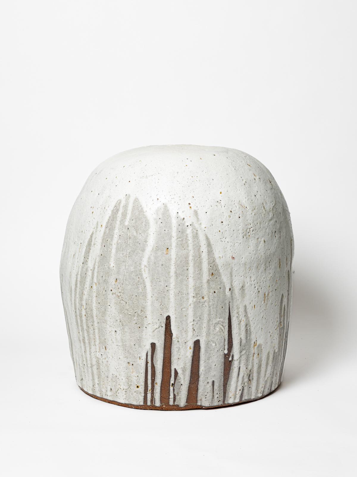 Benoit Audureau grand tabouret en céramique blanc et bleu design du 21ème siècle 47 cm en vente 1