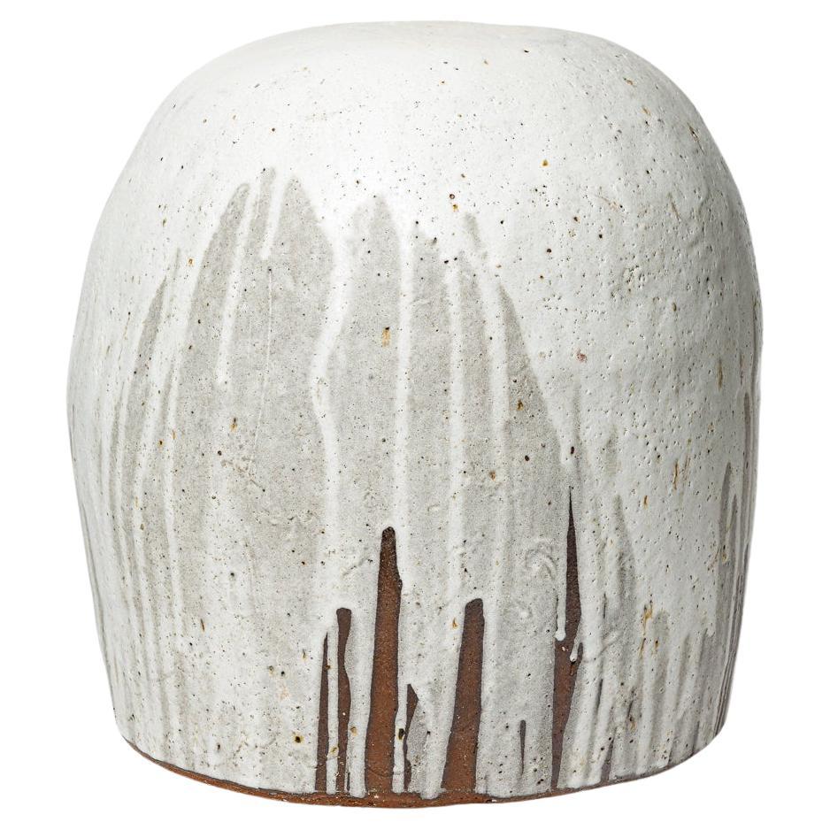 Benoit Audureau grand tabouret en céramique blanc et bleu design du 21ème siècle 47 cm