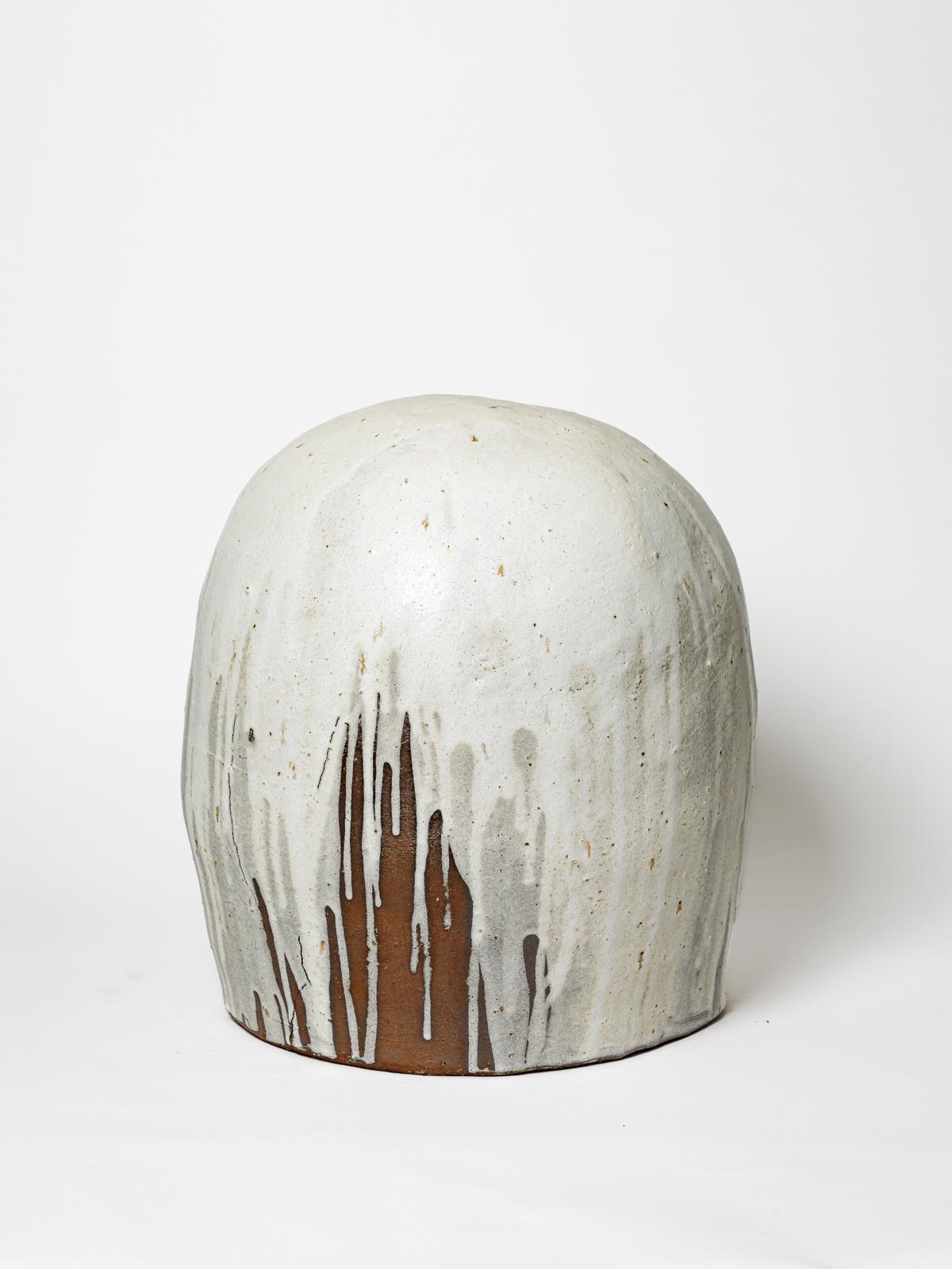 XXIe siècle et contemporain Benoit Audureau grand tabouret design du 21ème siècle en céramique blanche et grise 46 cm en vente