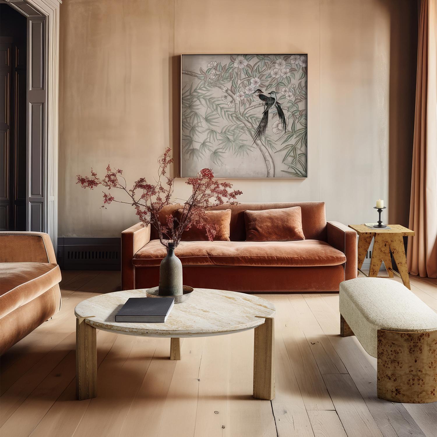 Banco Benoit de terciopelo de algodón color oliva (Burl rubio)  por Christiane Lemieux en Nuevo estado para la venta en New York, NY
