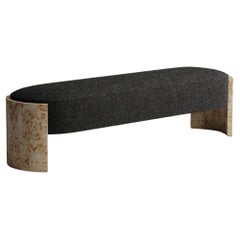 "Benoit" Curved Burl Bench in Charcoal Performance Bouclé by Christiane Lemieux
