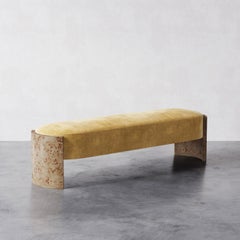"Benoit" Curved Burl Bench in Gold Faux Mohair by Christiane Lemieux