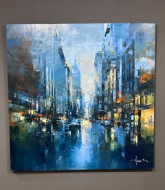 Benoit Havard, "Electric Blue" 40x40 Manhattan NYC Oil Painting on Canvas