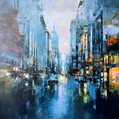 Benoit Havard, "Electric Blue" 40x40 Manhattan NYC Oil Painting on Canvas