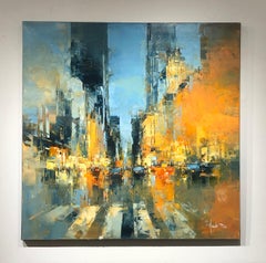 Benoit Havard, "Fifth Avenue" 39x39 Manhattan NYC Oil Painting on Canvas