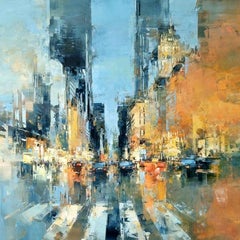 Peinture à l'huile sur toile « Cinquième Avenue » de Benoit Havard, 39 x 39 Manhattan