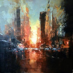 Benoit Havard, "Golden Hour" 36x36 Abstract Manhattan NYC Oil Painting on Canvas