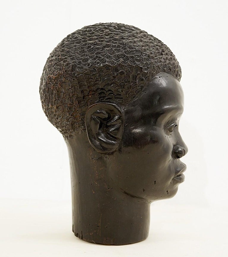 Benoit Konongo Sculpture in Wenge Wood Dyed Black African Head For Sale