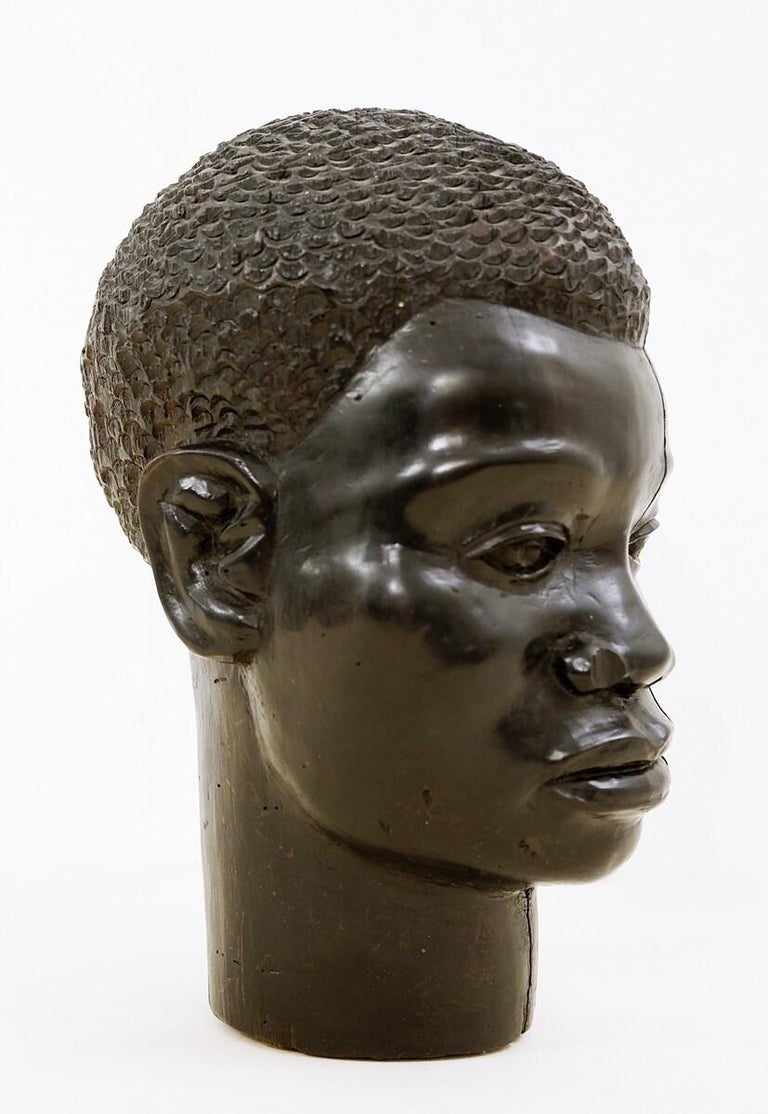Benoit Konongo Sculpture in Wenge Wood Dyed Black African Head For Sale