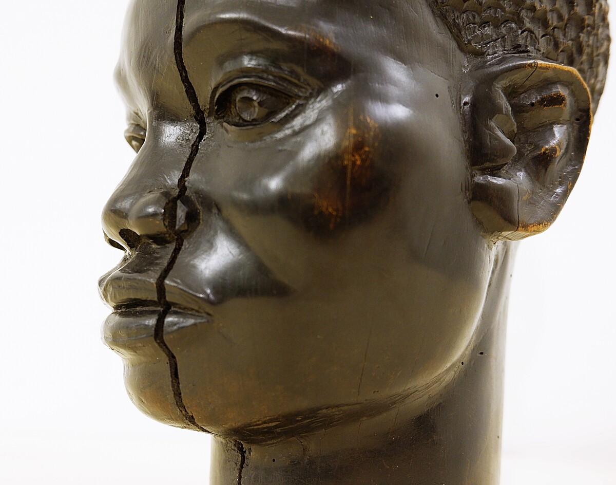 Congolese Benoit Konongo Sculpture in Wenge Wood Dyed Black African Head