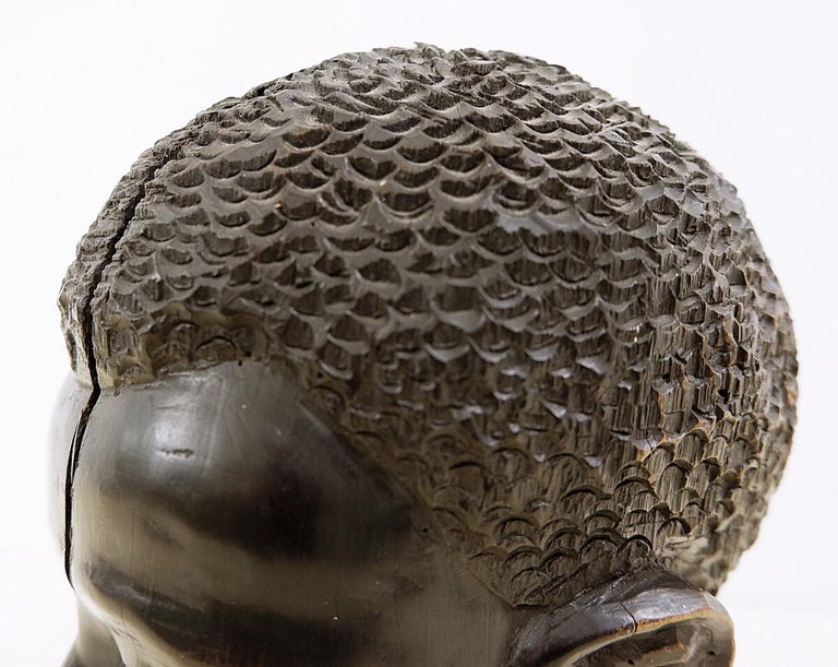 Benoit Konongo Sculpture in Wenge Wood Dyed Black African Head For Sale