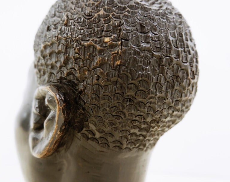 Benoit Konongo Sculpture in Wenge Wood Dyed Black African Head For Sale