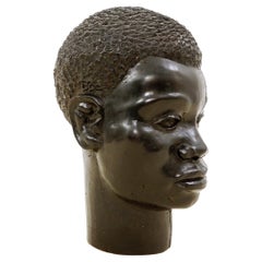 Benoit Konongo Sculpture in Wenge Wood Dyed Black African Head