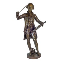 A Fine Patinated Bronze Statue of a Musician Holding a Violin by B.L. HERCULE