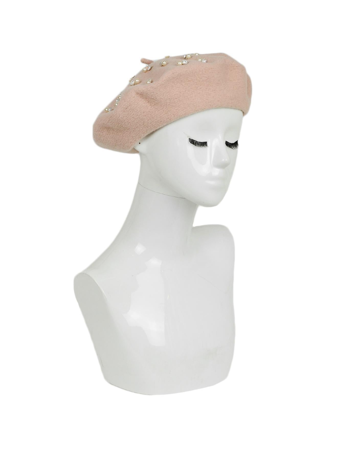 Benoit Missolin Blush Pink Beret w/ Faux Pearl & Crystals NWT

Made In: United Kingdom
Color: Pink
Materials: 100% Merino Wool 
Steel, Glass, and Plastic Beads
Opening/Closure: Pull on
Overall Condition: New with tag, NWT
Estimated Retail: $248 +