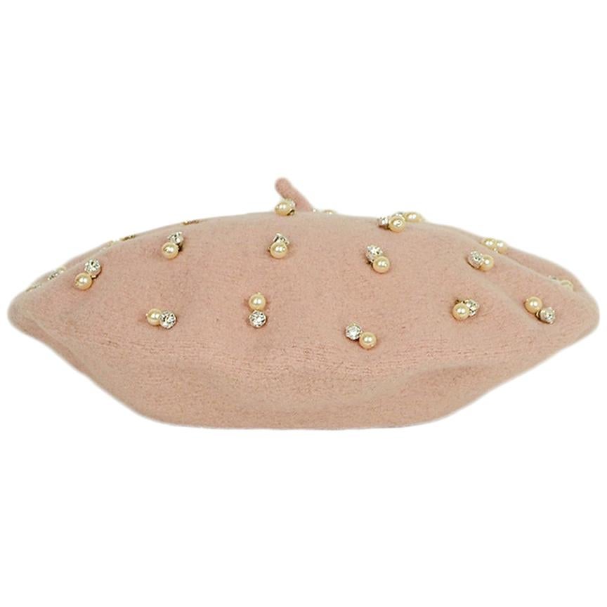 Benoit Missolin Blush Pink Beret Hat w/ Faux Pearl & Crystals NWT rt. $248