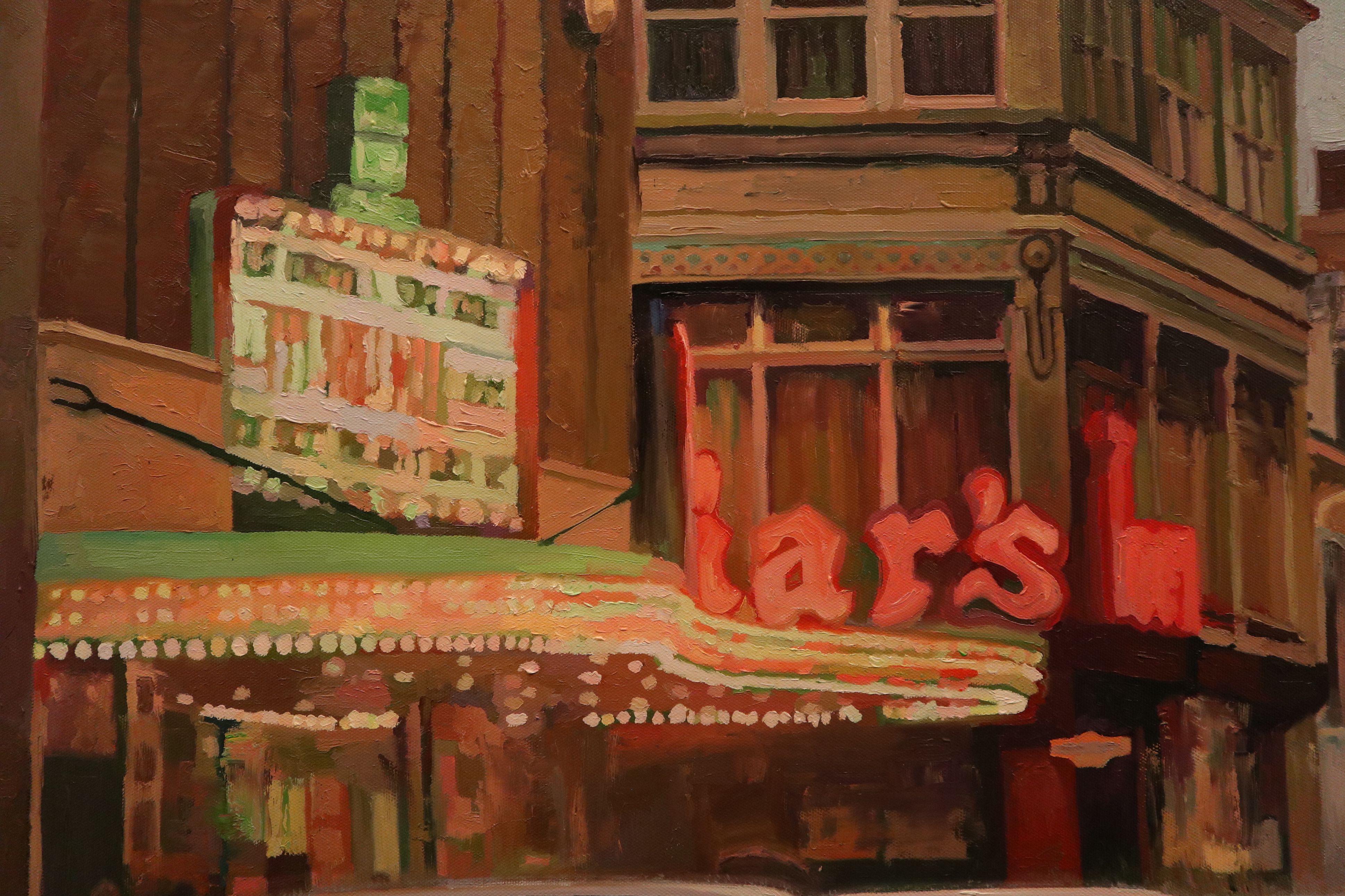 « Rainbow street », peinture, huile sur toile en vente 1