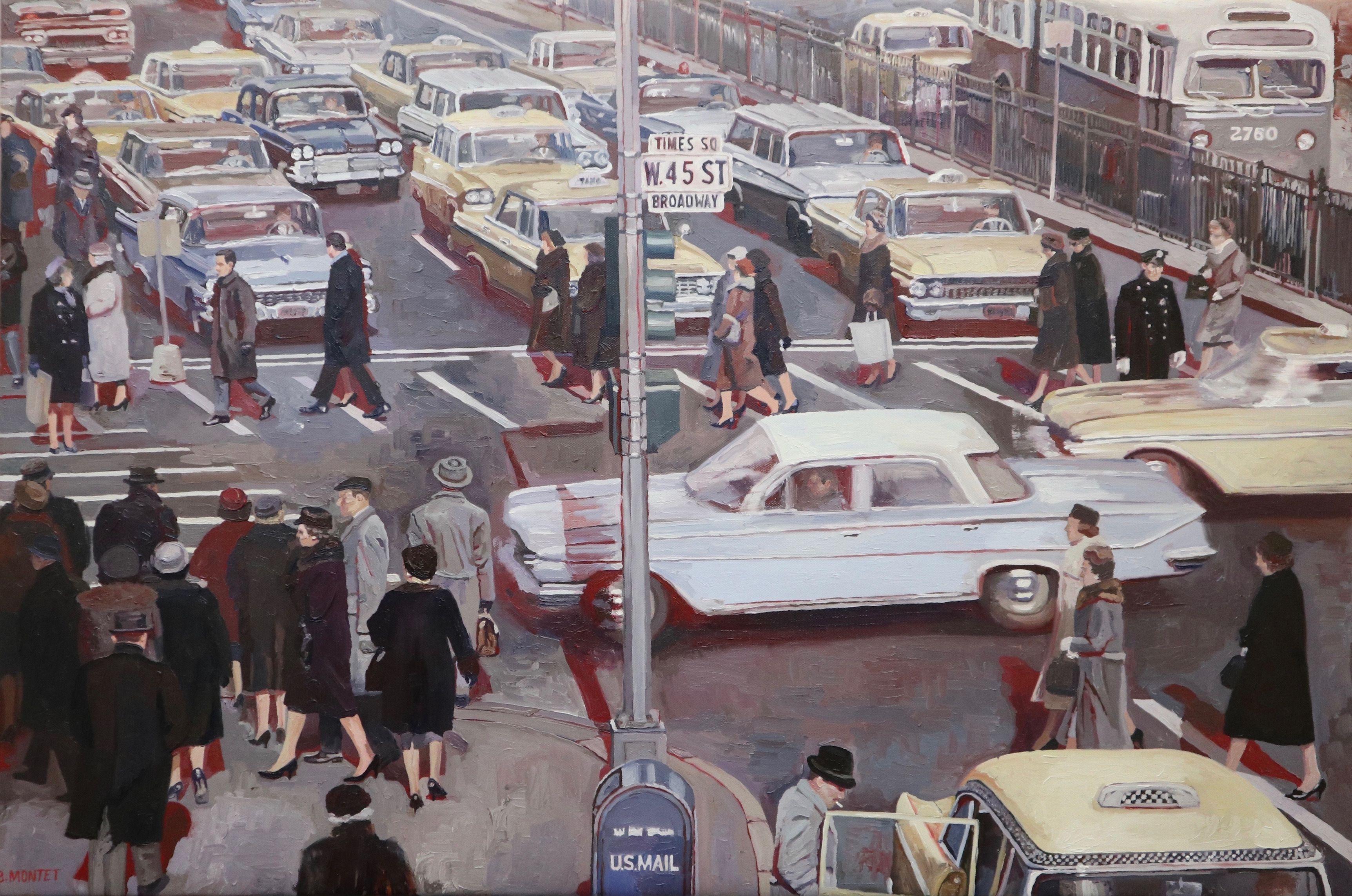 " Times Square ", Pittura, Olio su tela - Painting di Benoit Montet
