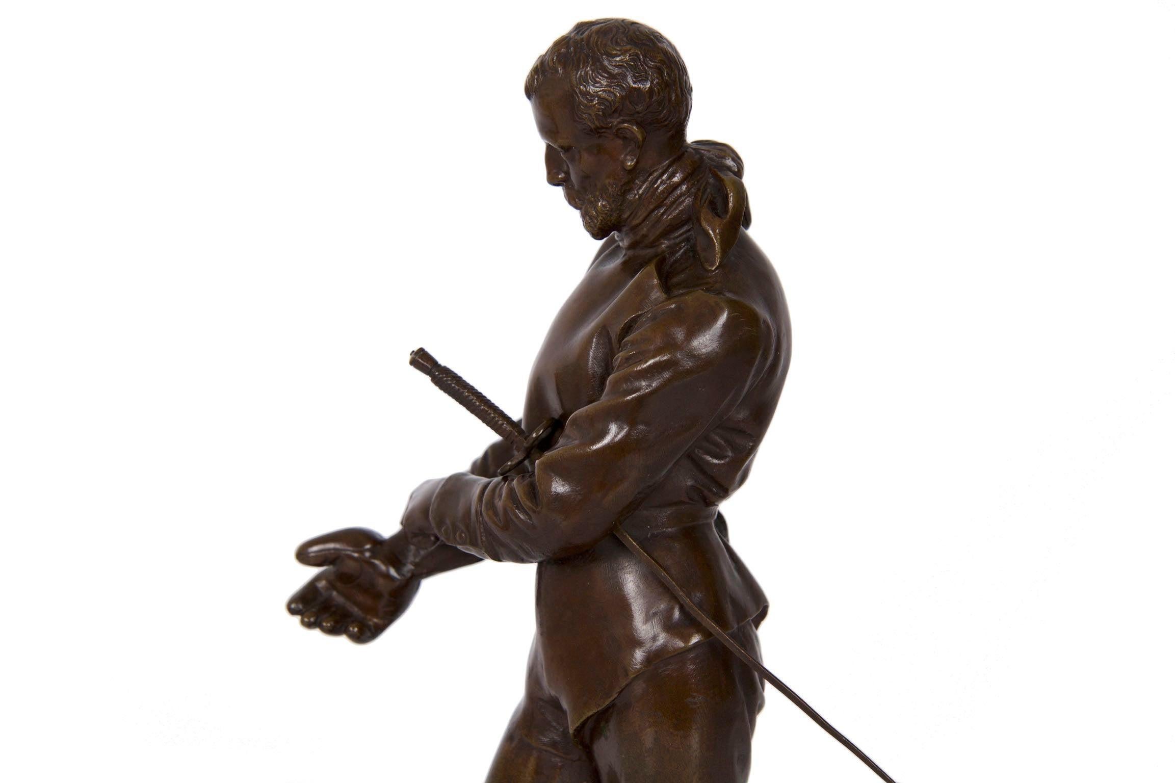 Benoit Rougelet Antique French Bronze Sculpture of a Fencer 4