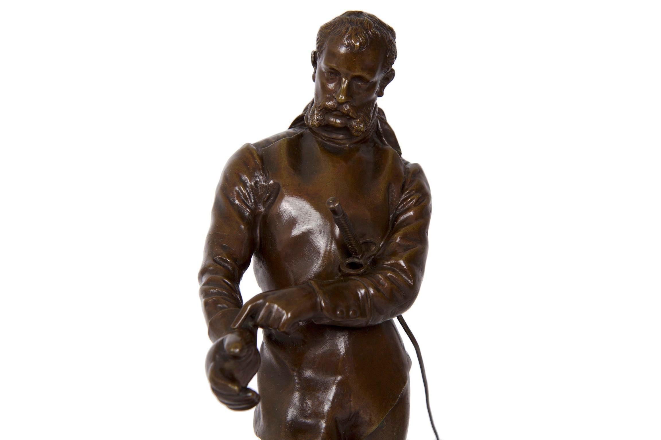 19th Century Benoit Rougelet Antique French Bronze Sculpture of a Fencer
