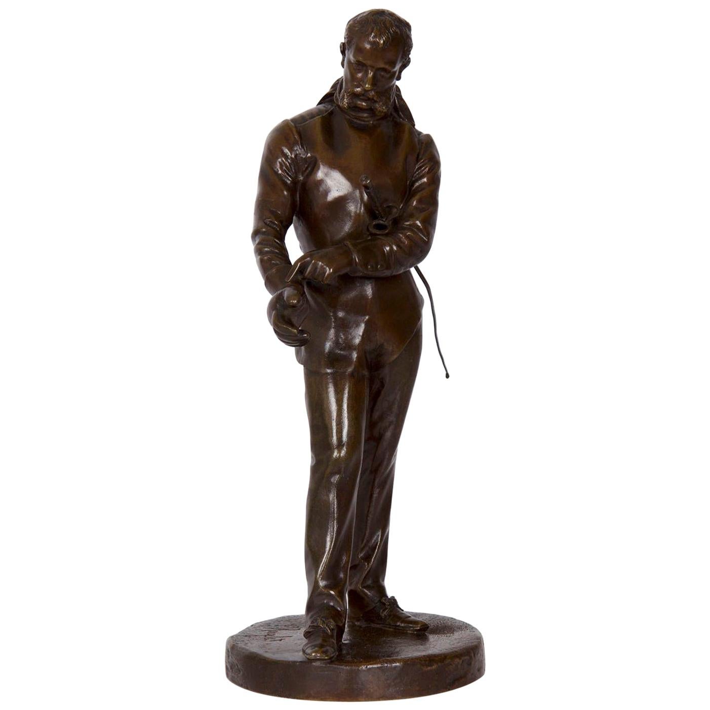 Benoit Rougelet Antique French Bronze Sculpture of a Fencer