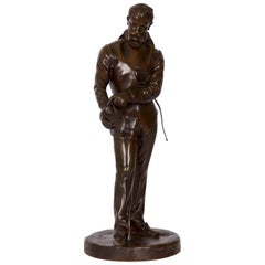Benoit Rougelet Sculpture française ancienne en bronze d'un escrimeur