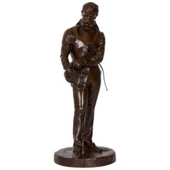 Benoit Rougelet Antique French Bronze Sculpture of a Fencer