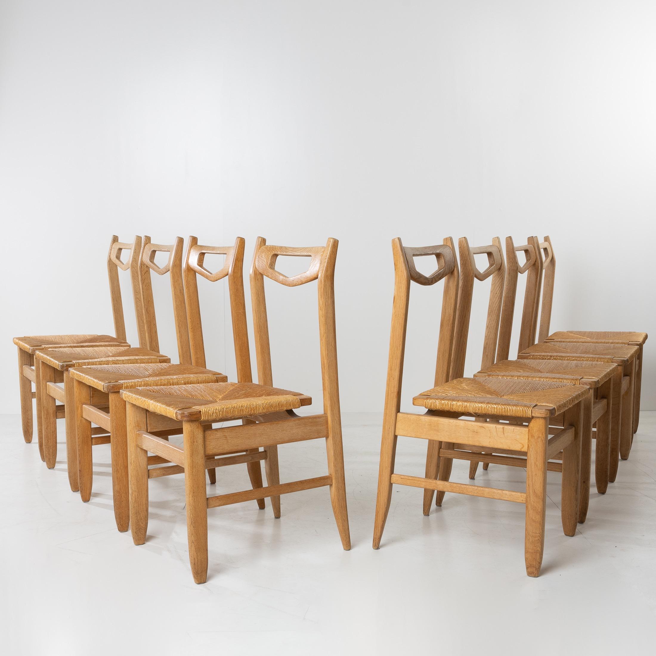 Mid-Century Modern Benoît, Set of 8 Dining Chairs by Robert Guillerme & Jacques Chambron, France For Sale
