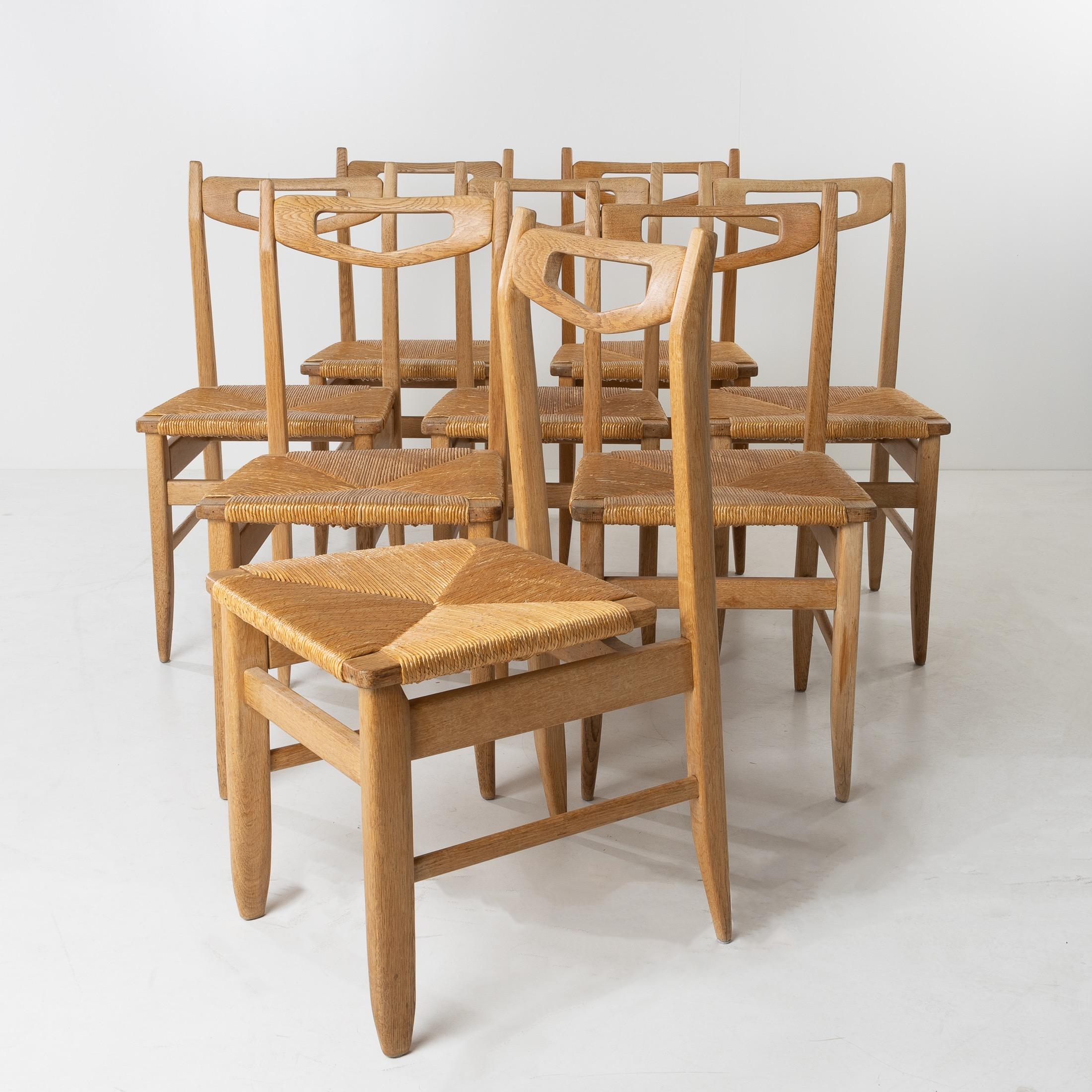 French Benoît, Set of 8 Dining Chairs by Robert Guillerme & Jacques Chambron, France For Sale