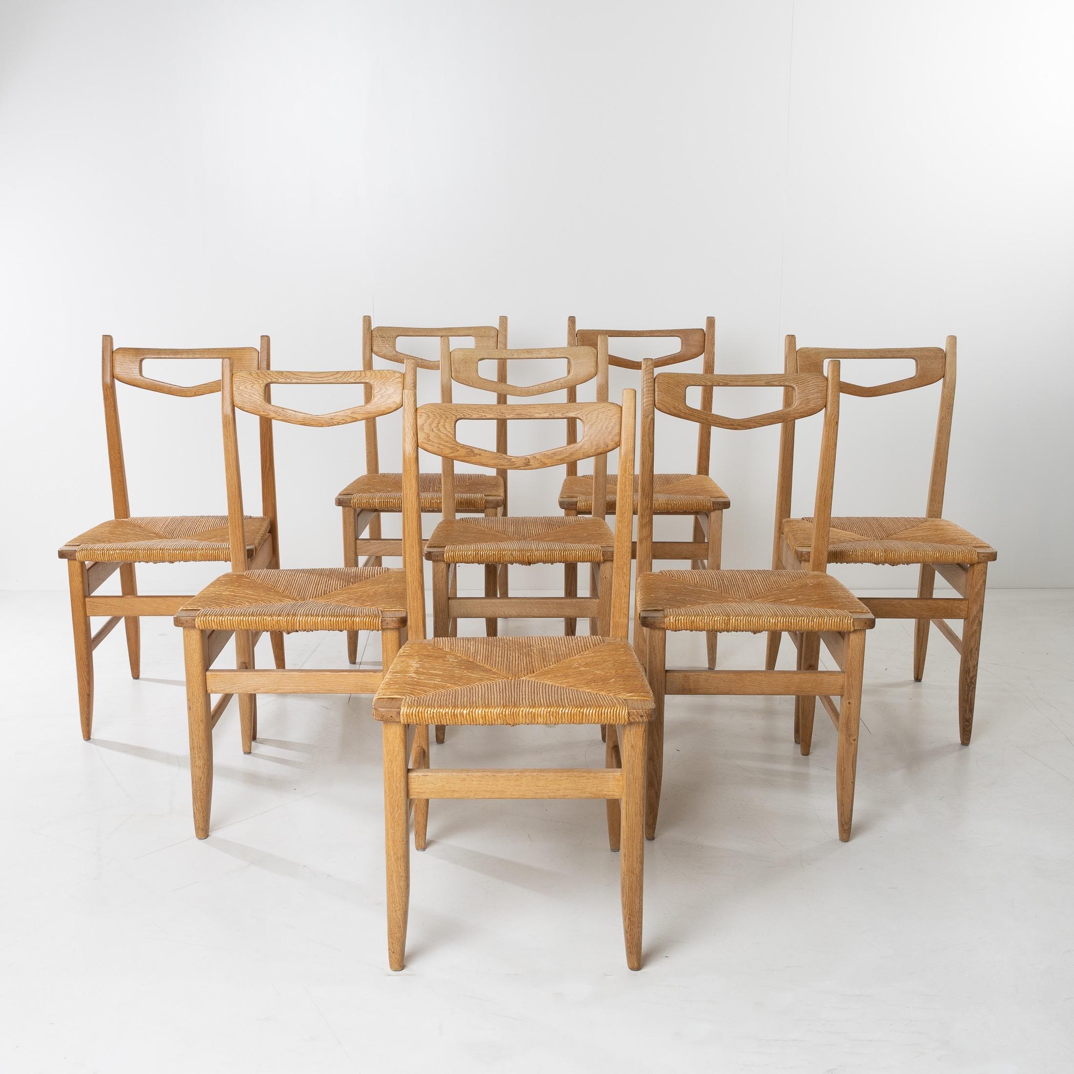 Benoît, Set of 8 Dining Chairs by Robert Guillerme & Jacques Chambron, France For Sale 1
