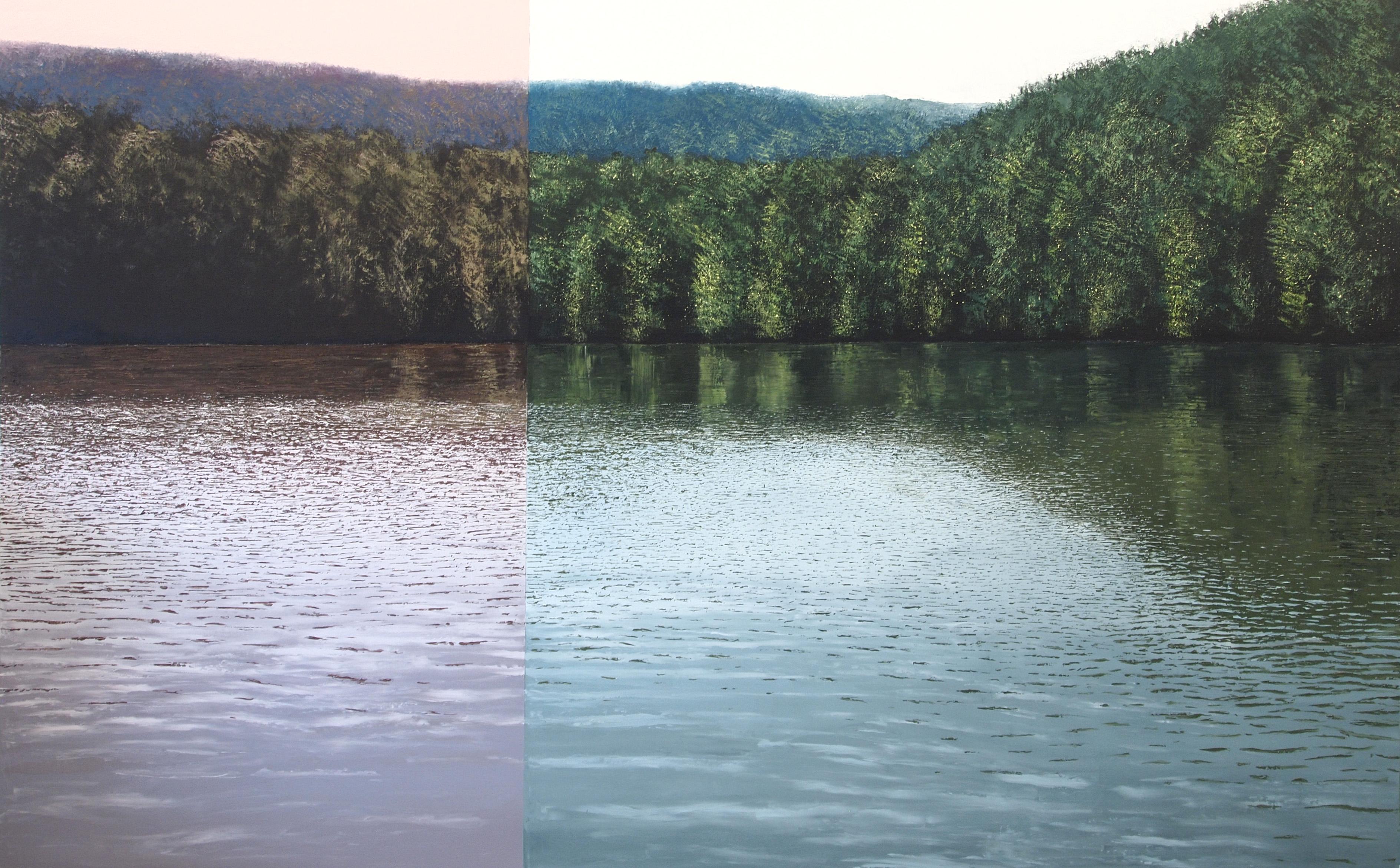 Benoît Trimborn Figurative Painting - Grand lac avec modulation rouge