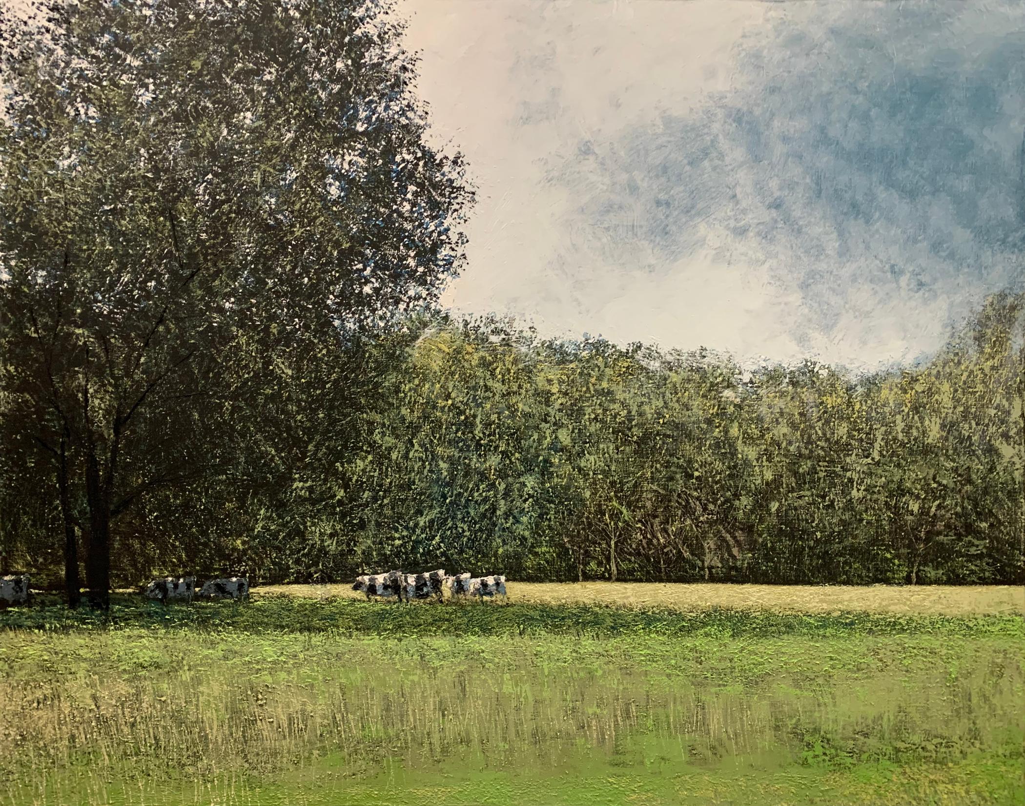 Landscape Painting di Benoît Trimborn - vaches en ete