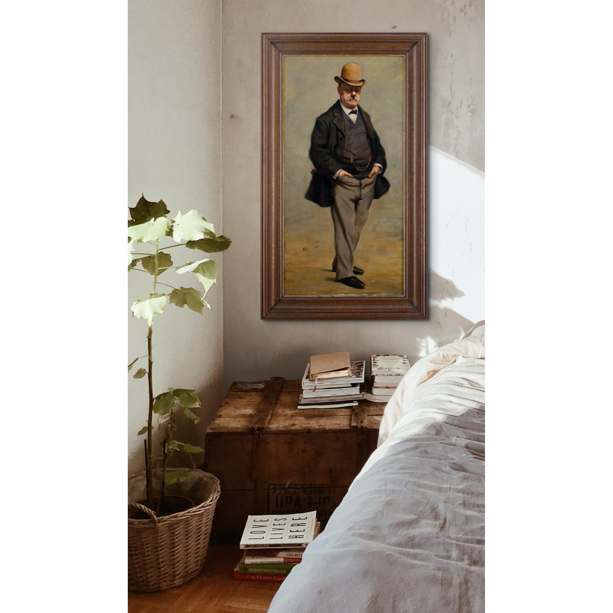 man in bowler hat painting