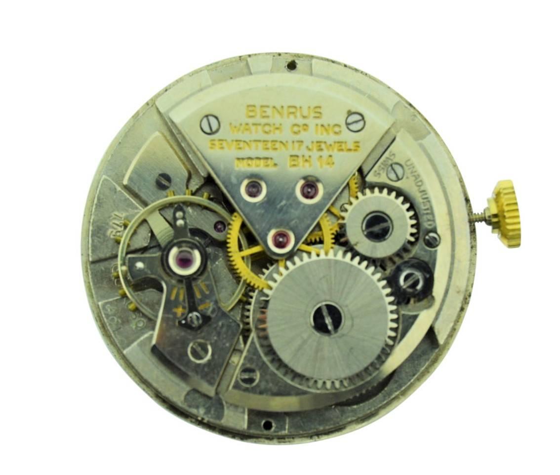 Benrus 14 Karat Yellow Gold Art Deco Wristwatch with Original Patinated Dial 3