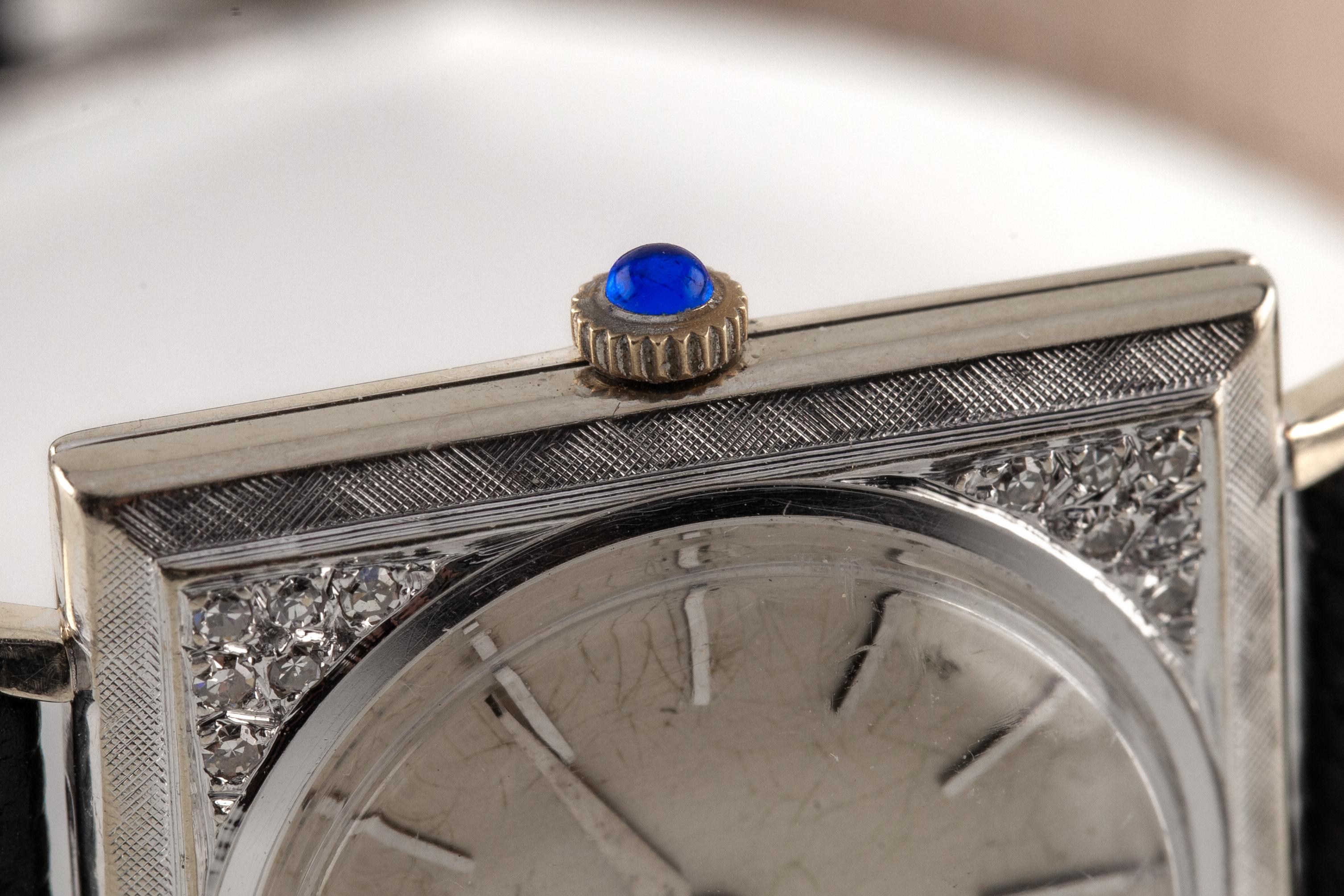 Benrus Montre carrée pour femme en or blanc 14 carats avec accents de diamants FY33 Bon état - En vente à Sherman Oaks, CA