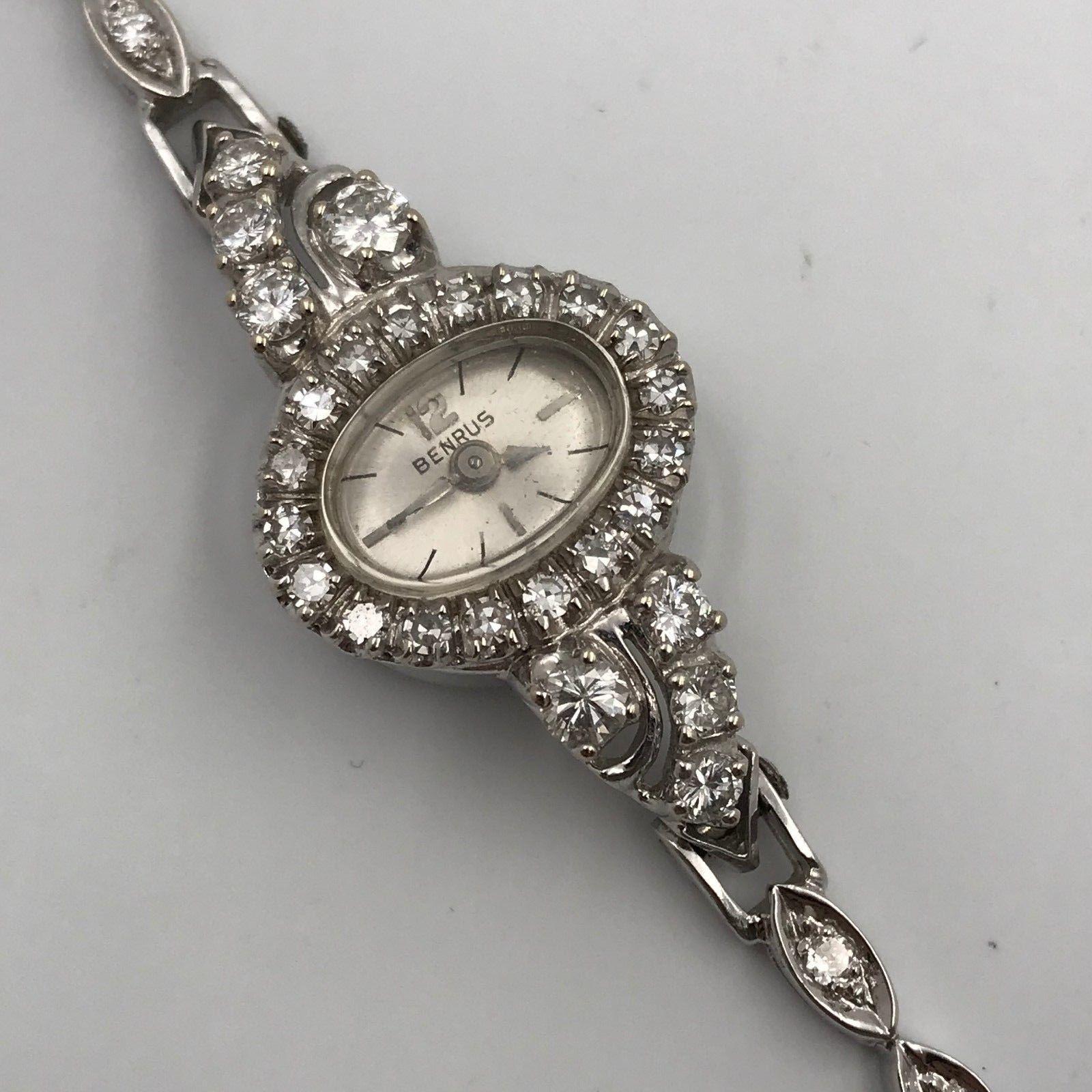 Women's Benrus 14 Karat White Gold Vintage Diamond Watch