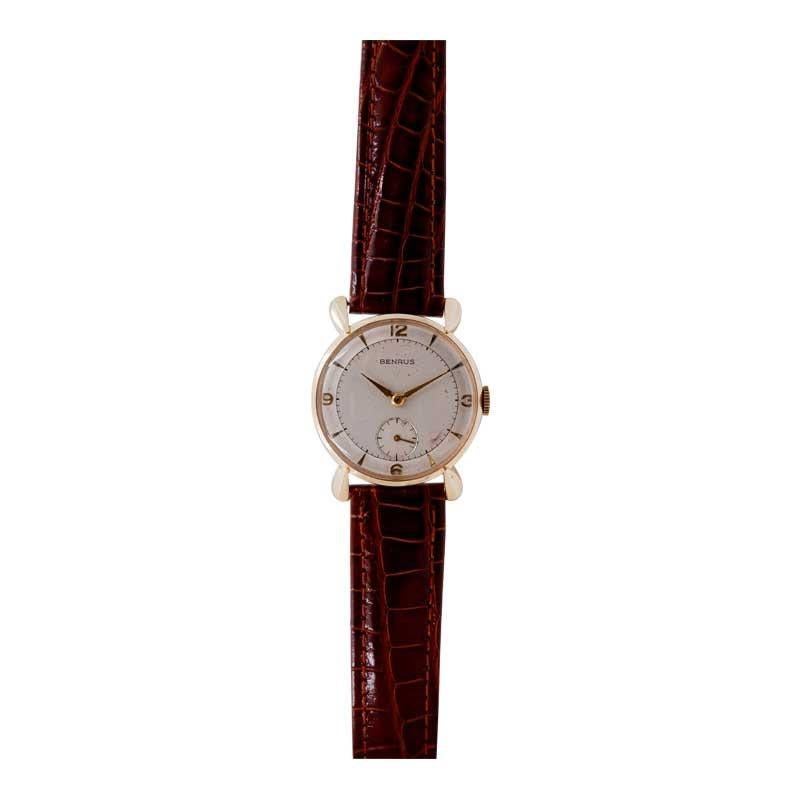Benrus 14Kt. Solid Gold Art Deco Dress Watch with Original Dial 1950's For Sale 2