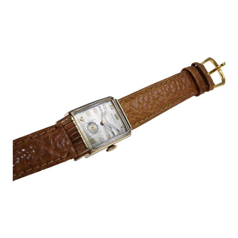 Women's or Men's Benrus Art Deco Tank Style Wrist Watch with Original Dial, Circa 1940's For Sale