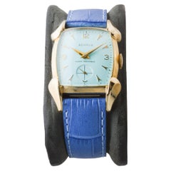 Benrus Gold Filled 1940's Art Deco Classic Tortue Shape with Custom Blue Dial