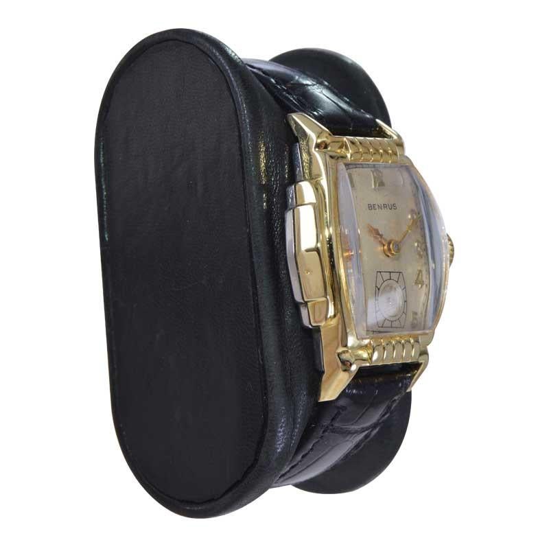 Benrus Gold Filled Art Deco Tortue Shape, circa 1940's In Excellent Condition In Long Beach, CA