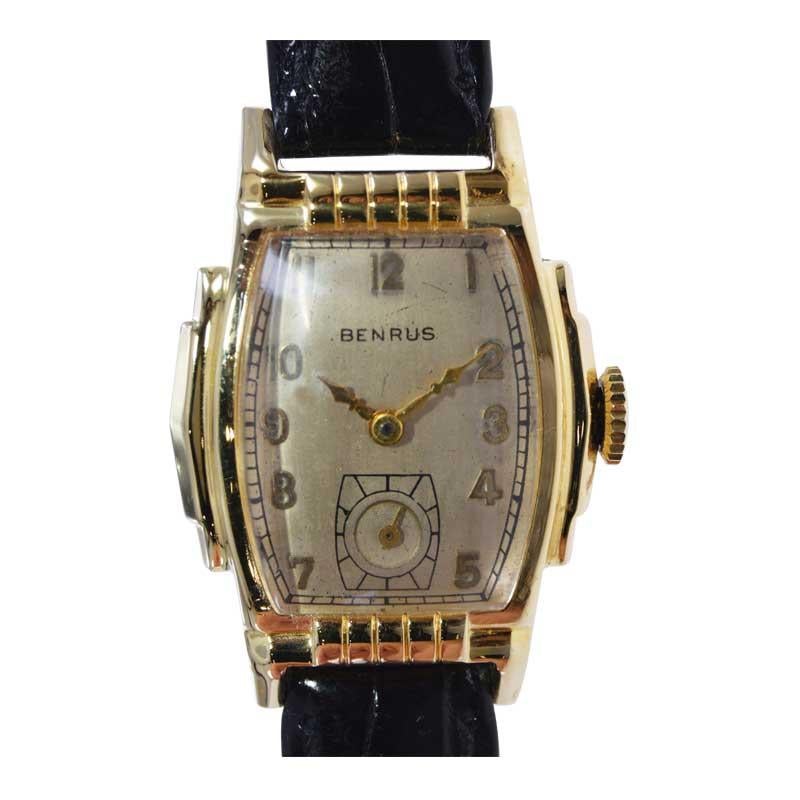 Women's or Men's Benrus Gold Filled Art Deco Tortue Shape, circa 1940's