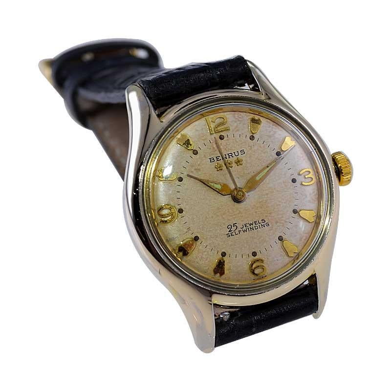 Benrus Gold Filled Art Deco Watch Automatic with Original Patinated Dial 1950's For Sale 7