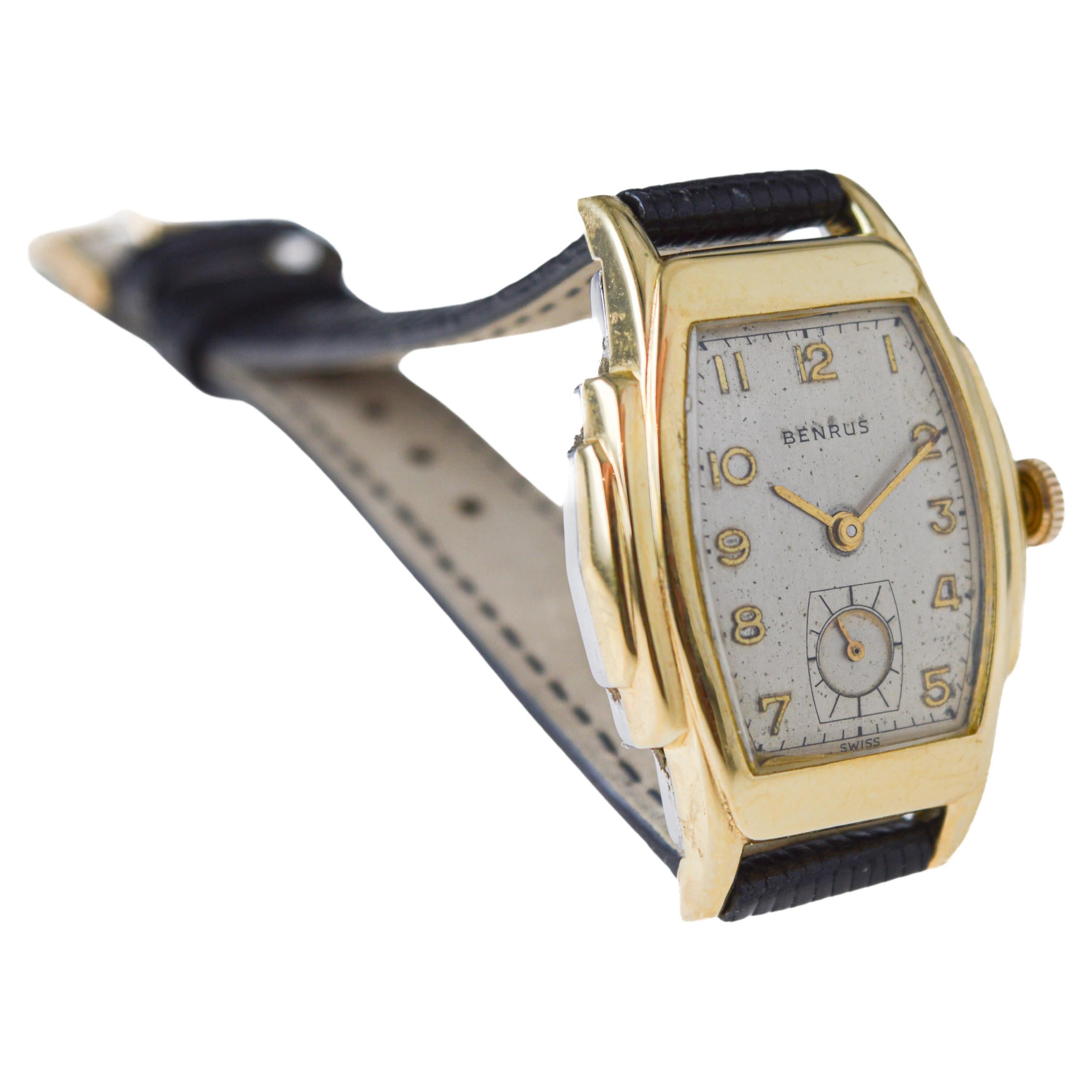 Benrus Gold-Filled Art Deco Watch circa, 1940's with Original Dial  For Sale 1