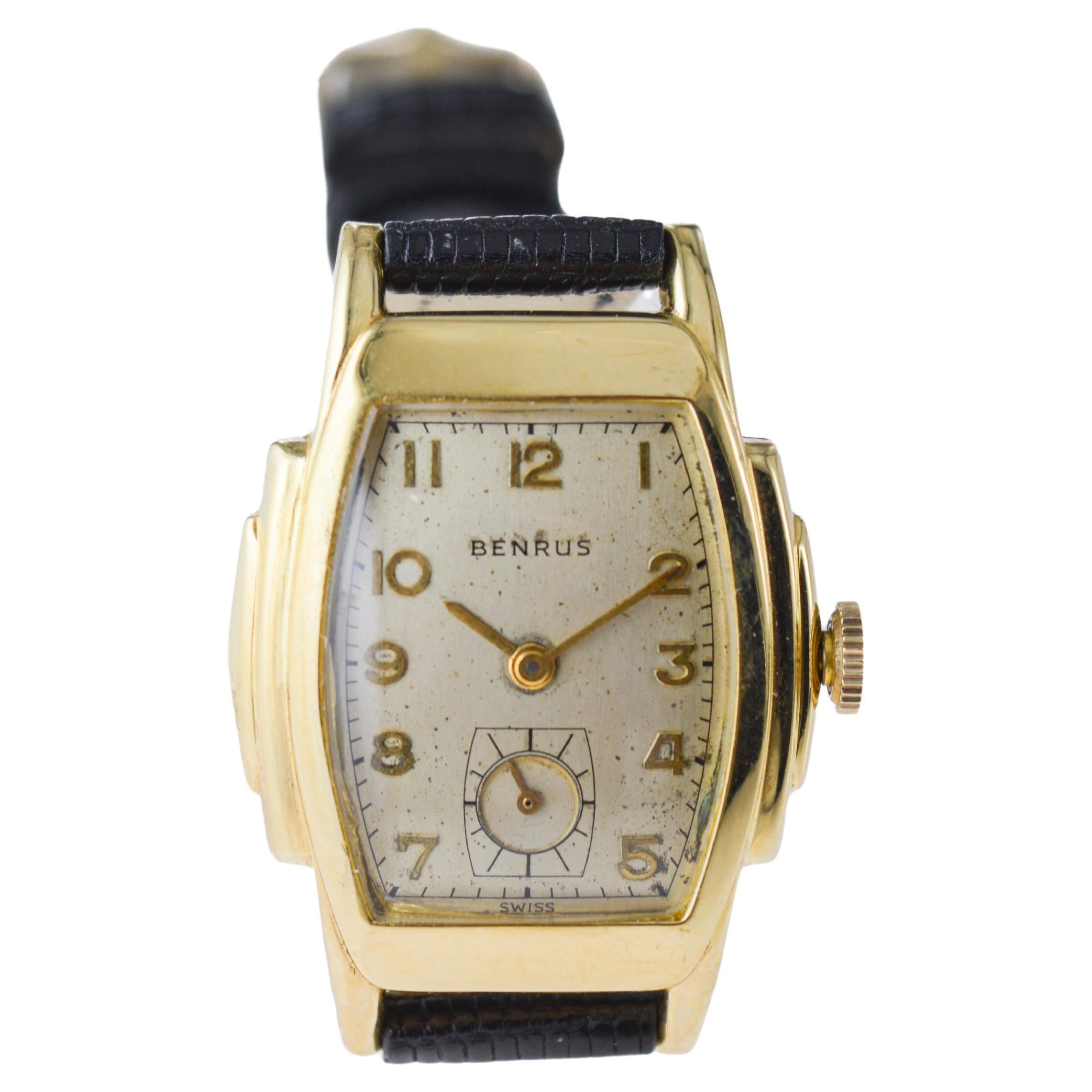 Benrus Gold-Filled Art Deco Watch circa, 1940's with Original Dial  For Sale 2