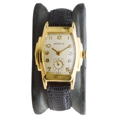 Orologio Art Deco Benrus riempito d'oro del 1940 circa con quadrante originale