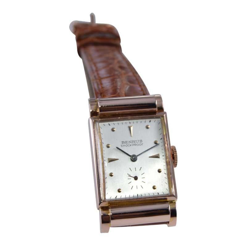 Benrus Solid Rose Gold Art Deco Tank Style Watch from 1940's 3