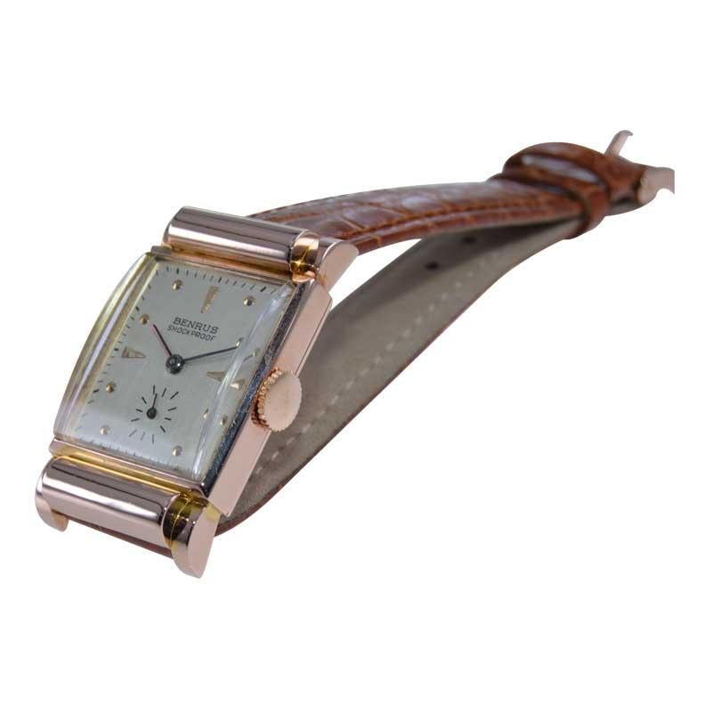 Benrus Solid Rose Gold Art Deco Tank Style Watch from 1940's 5