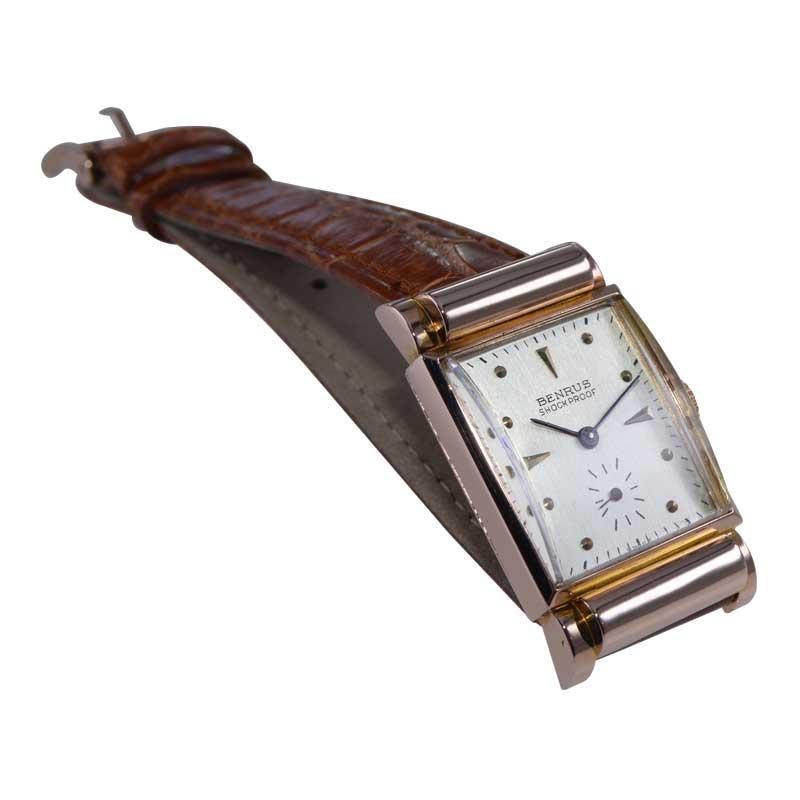 Benrus Solid Rose Gold Art Deco Tank Style Watch from 1940's 1